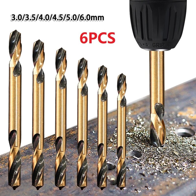 6Pcs HSS Double-Headed Twist Auger Drill Bit Set Double End Drill Bits untuk Metal Stainless Steel Iron Wood Drill Power Tool