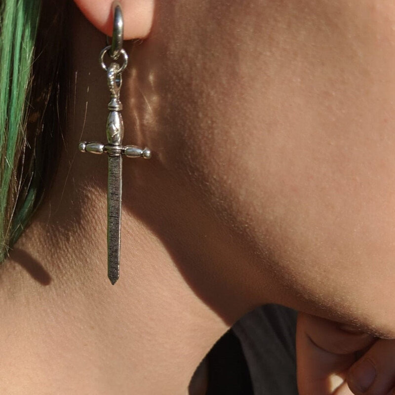 Gothic Cross Sword Earrings For Women Man Fashion Punk Hippie Jewelry Accessories Vintage Mystery Sword Ear Drop Ear Hooks Trend