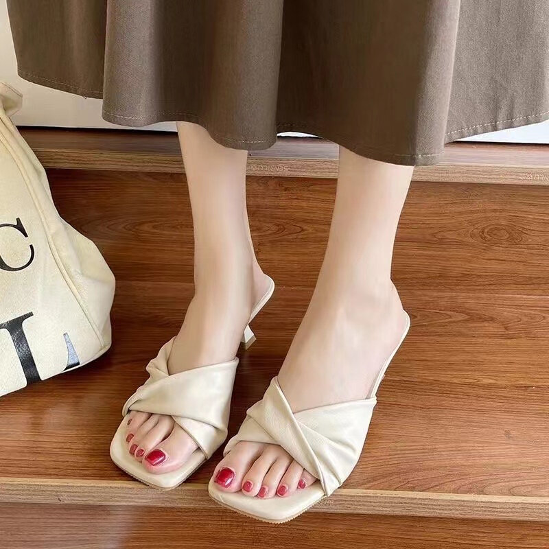 Zapatillas sencillas de tacón alto para mujer, zapatos informales cómodos de Color liso, a la moda, 2024