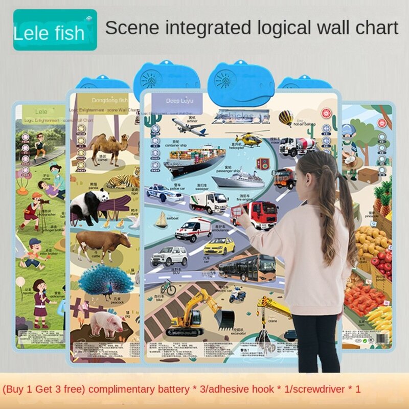 Livro áudio cognitivo infantil, educação, bebê, voz, Enlightenment Picture, gráfico de parede, aprendendo brinquedos