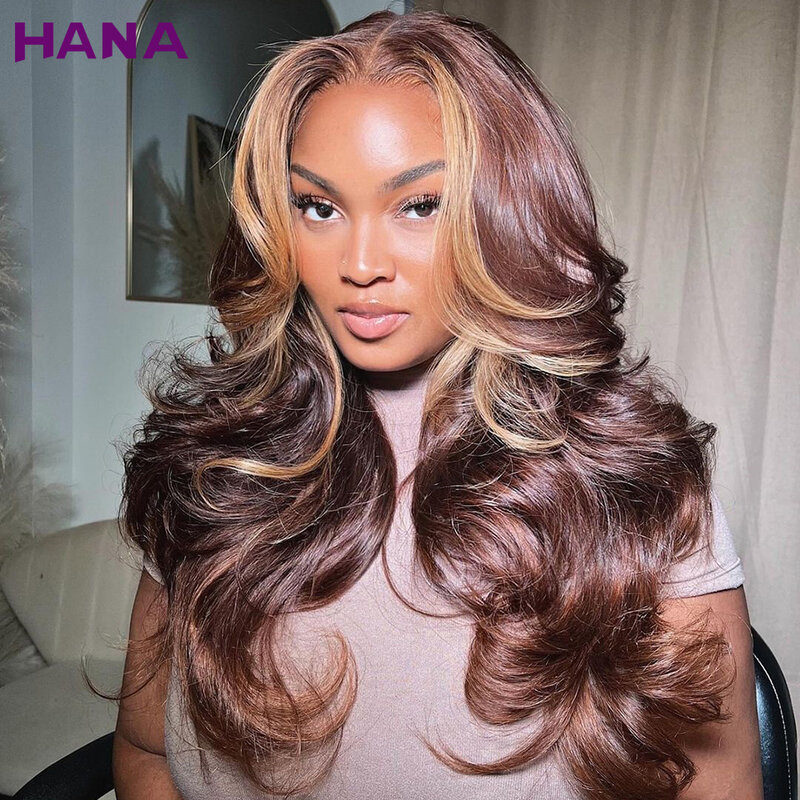 5x7 Lace Closure Wig Ready To Wear Glueless Wig Body Wave Pre-Plucked 13x6 Lace Frontal Human Hair Wig Brown With Blonde Colored