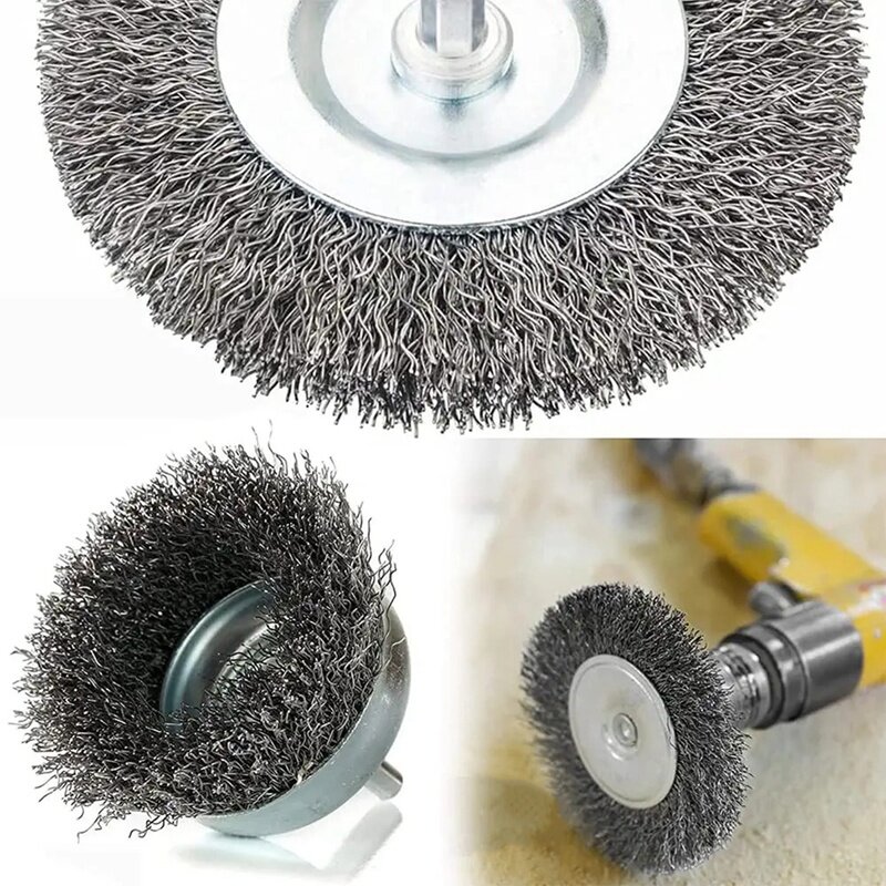 8 Pieces Wire Brush Wheel Cup Brush Accessories 1/4Inch Hex Coarse Crimped Carbon Steel Wire Wheel For Rust Removal
