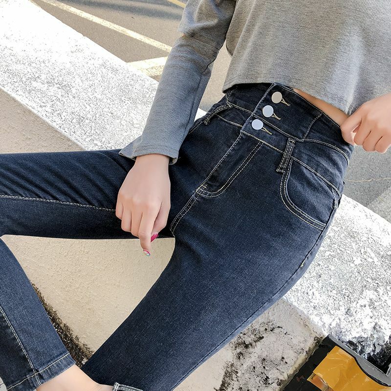 Женские джинсы-карандаш с завышенной талией, винтажные Эластичные Обтягивающие однотонные брюки в уличном стиле, модель T14, 2024
