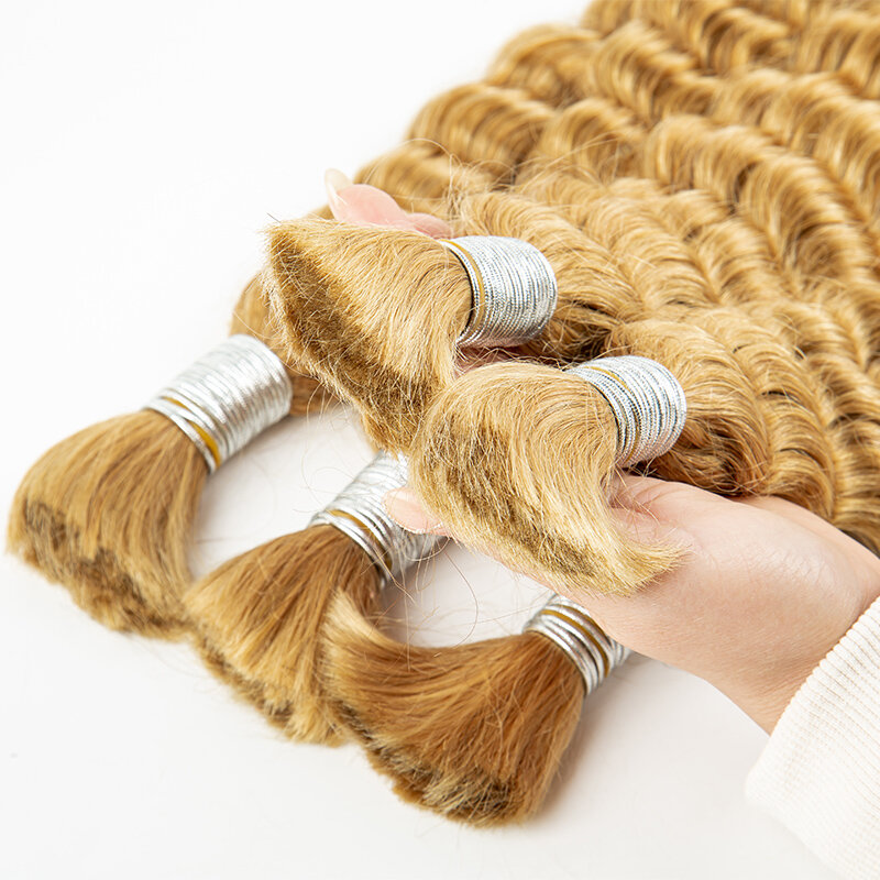 Deep Wave Hair Bulk Blonde Virgin Human Hair #27 Curly Braiding Hair Bulk No Weft Natural Hair Extension For Braiding