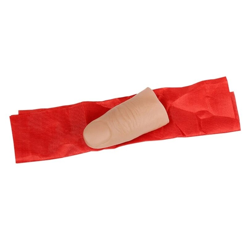 2Pcs Finger Magic Tricks Red Silk with Fake Thumb Scarf Disapper Stage Show Stage Finger Tricks Magic Props Party Magic Kid Gift