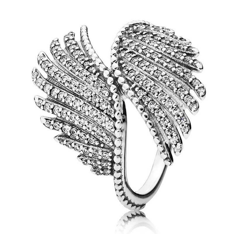 Anillo de Plata de Ley 925 para mujer, joyería de moda artesanal, 1:1, con plumas Majestic, radiante y elegante