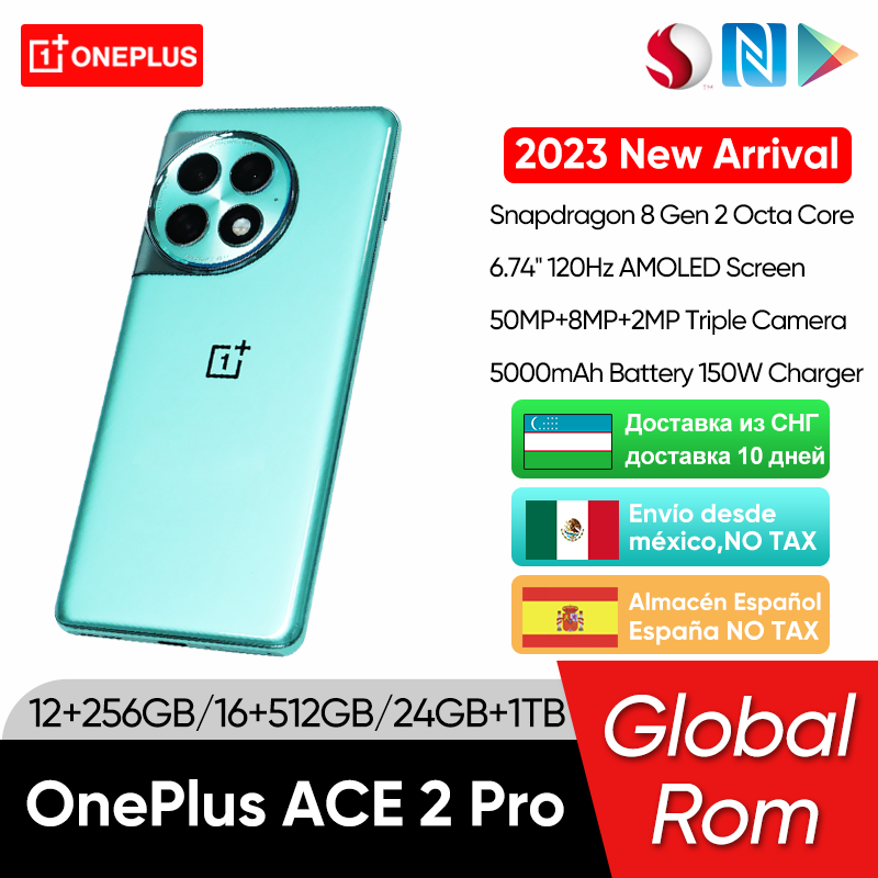 Oneplus ACE 2 Pro 5G Global Rom Snapdragon 8 Gen 2 6.74 "120Hz layar tampilan AMOLED 5000mAh baterai 150W pengisian daya SUPERVOOC