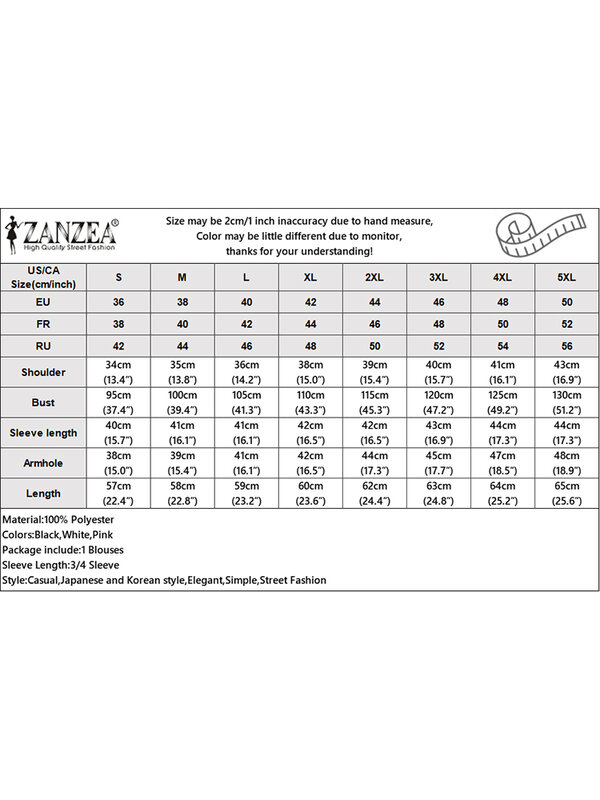 ZANZEA 여성용 캐주얼 라운드넥 블라우스, 우아한 블라우스, 2024 여름 퍼프 3/4 소매 상의, 오피스 레이디 셔츠, 빈티지 단색 튜닉