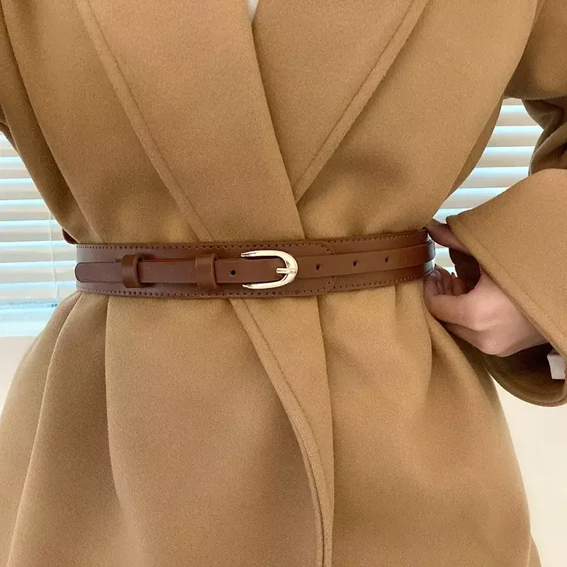 Fashionable Girdles for Woman High Quality Solid Color PU Tight Fitting Belts Woman Wind Coat Accessories