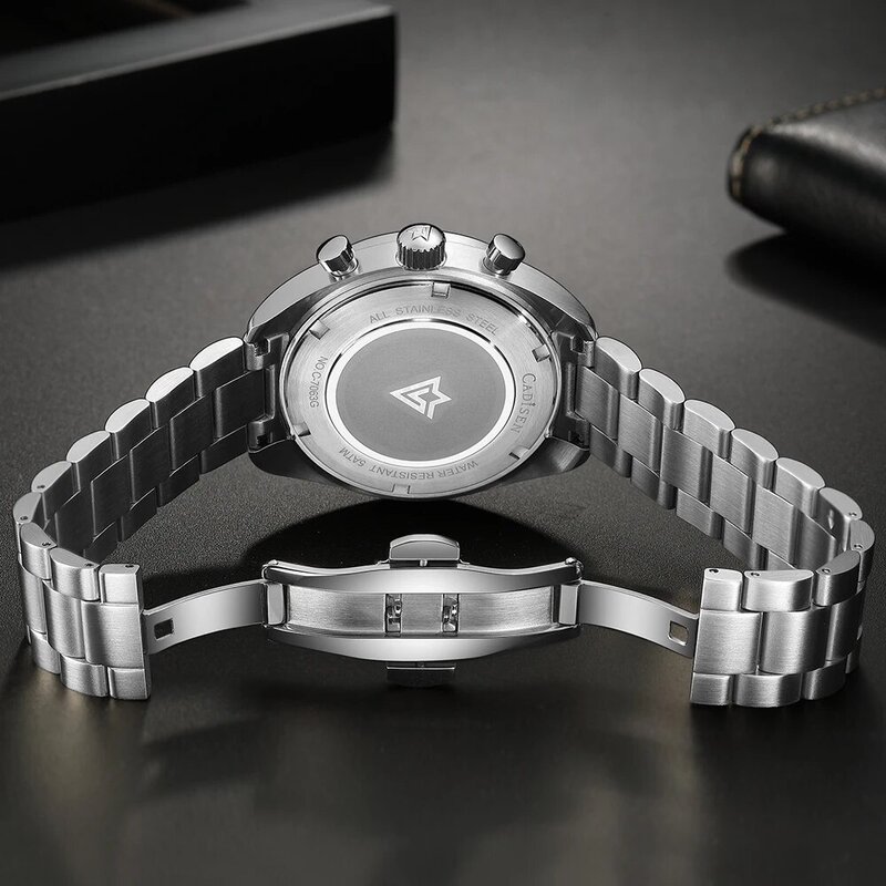 CADISEN jam tangan bisnis pria, arloji konograf Jepang VD53 mewah merek terkenal 2024
