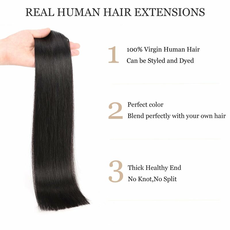 Extensions de Cheveux Humains Lisses à réinitialisation, Noir Naturel, # 1B, 26 Pouces