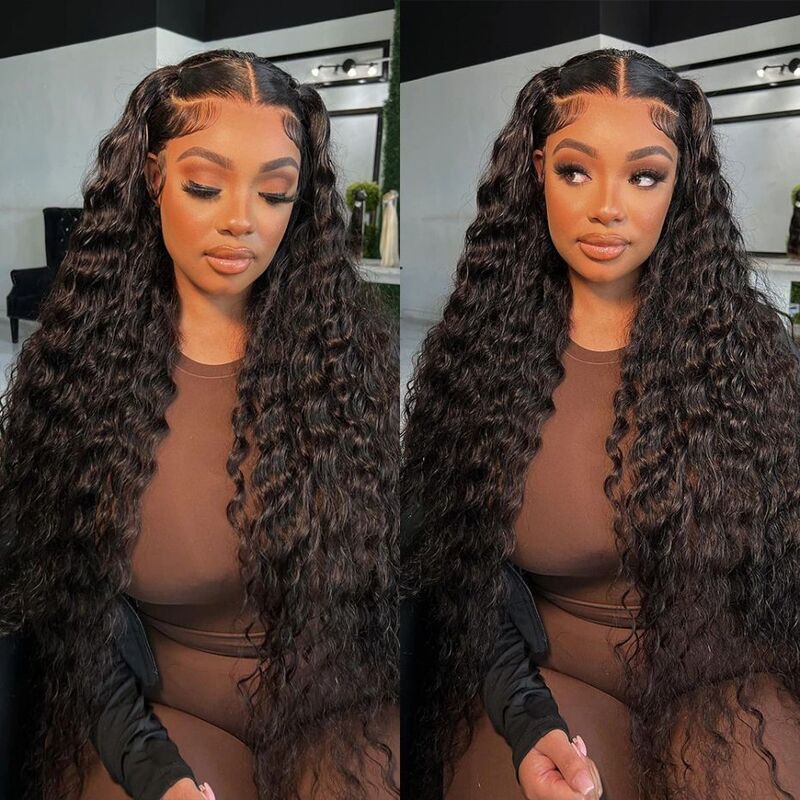 30 32 Inch Deep Wave 13x4 HD Transparent Lace Front Wigs 180% Brazilian Human Hair For Women Water Wave Curly Lace Closure Wig