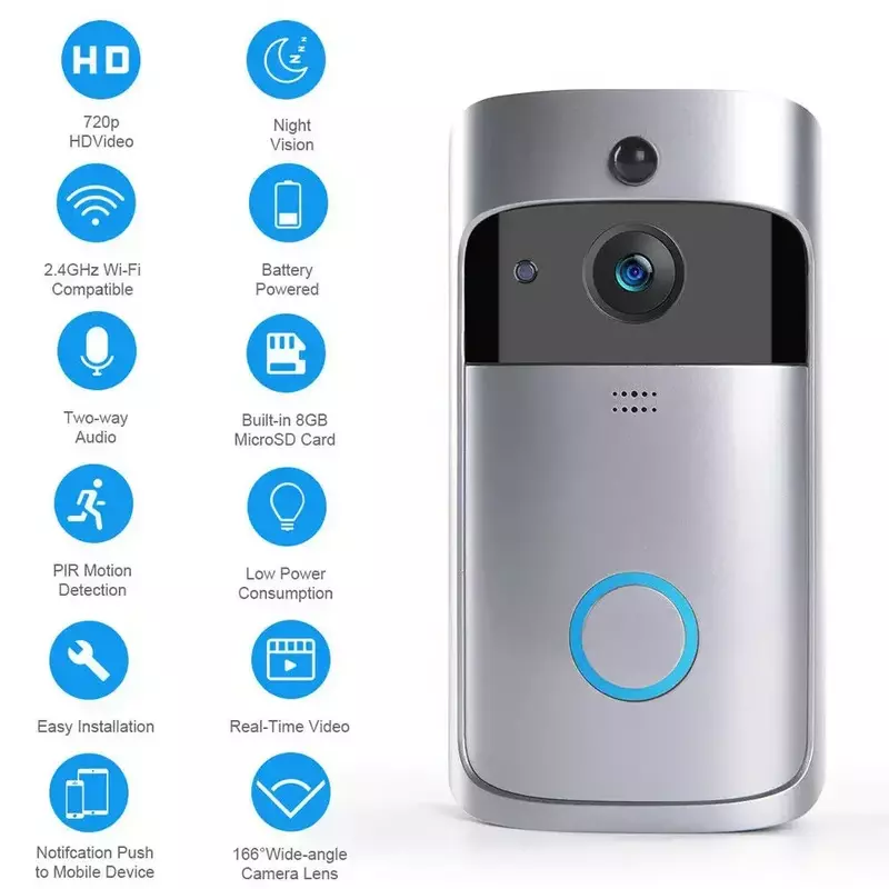 Nieuwe 720P Hd Smart Home Draadloze Wifi Deurbel Camera Beveiliging Video Intercom Ir Nachtzicht Ac Batterij Aangedreven Huis Deurbel