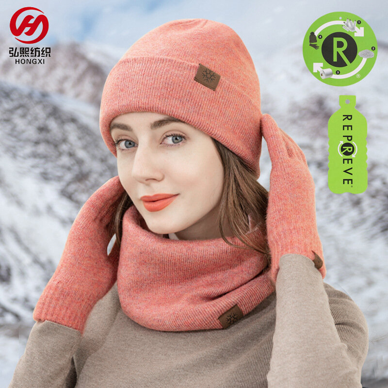 ถุงมือกันหนาวสำหรับผู้หญิง, ถุงมือกันหนาวหมวกกันหนาวแบบสามชิ้นถักถุงมือทัชสกรีนสำหรับใส่กลางแจ้งให้ความอบอุ่นผู้ชายแฟชั่นสูท
