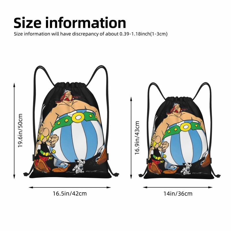 Obelix e Dogmatix Sacos multifunções de cordão Asterix Cartoon, bolsa de desporto portátil, bolsa de livros para viajar