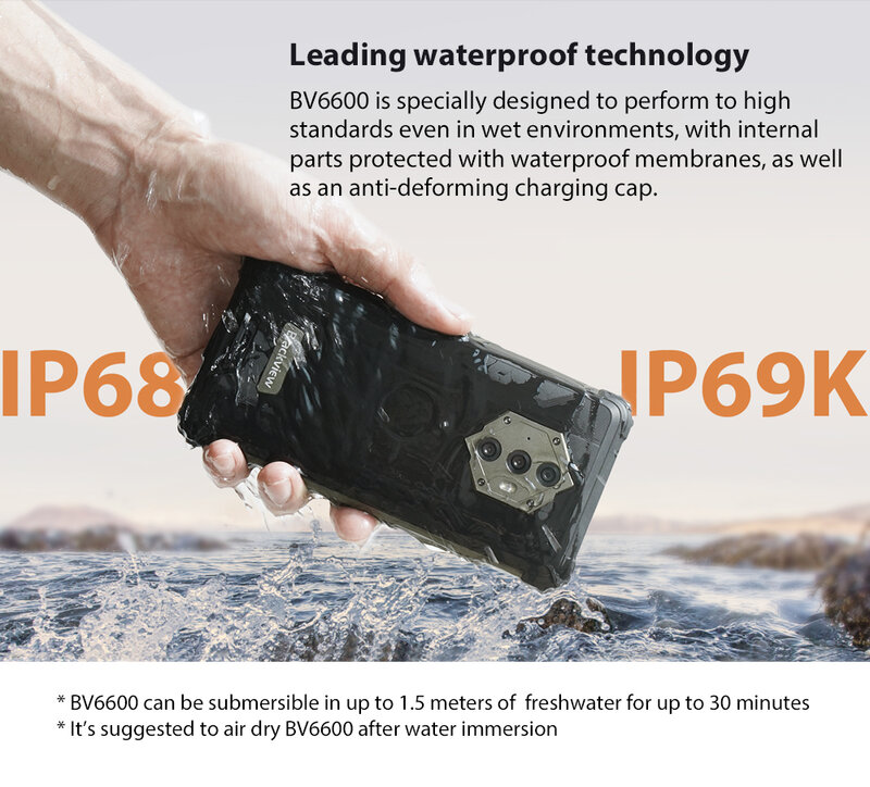 Blackview BV6600 IP68 Waterproof  Rugged Mobile Phone 8580mAh 4GB+64GB 5.7" Android 10 Octa Core 16MP Camera NFC Smartphone