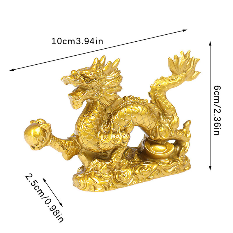 1Pc 2024 Goede Gelukkige Draak Chinese Twaalf Zodiac Standbeeld Gouden Draak Standbeeld Dieren Sculptuur Beeldjes Desktop Decoratie