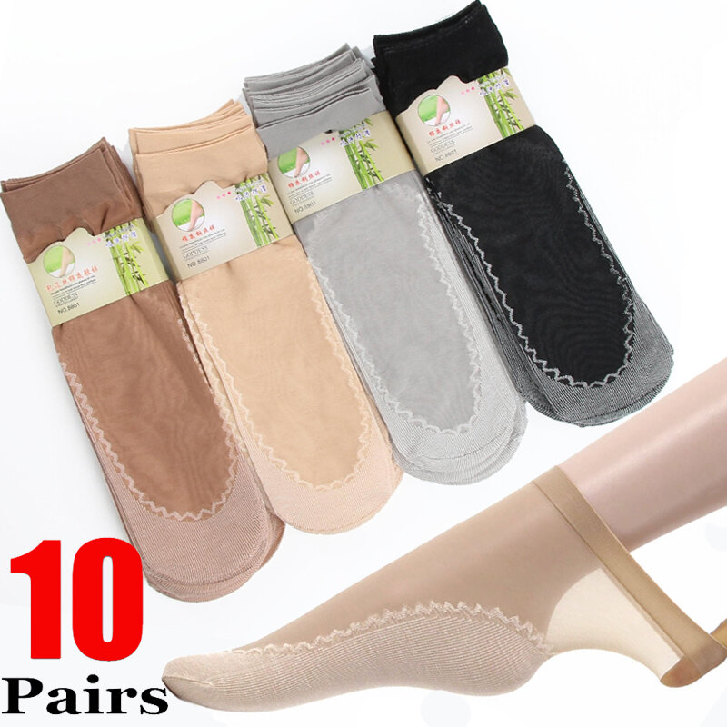 Женские мягкие носки 5/10 пар, весенне-летние тонкие шелковые носки с нескользящей подошвой, Модные прозрачные дышащие носки для женщин