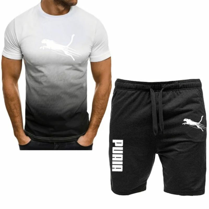 Conjunto de camiseta e shorts de manga curta masculino, conjunto esportivo popular, moda casual, conjunto de corrida, verão, 2024