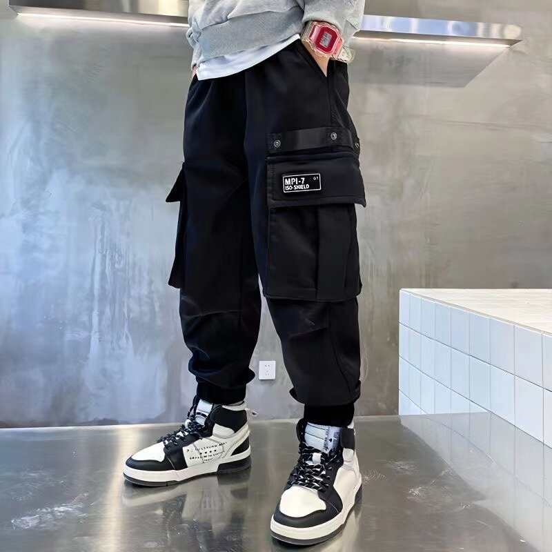 TeenBoys Cargo Pants Loose Casual Fashion Children Straight Trousers Pockets Design Trendy Cool Streetwear Kids Pants 5-14 Y