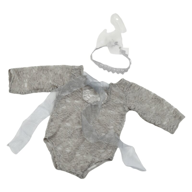 Neugeborenes Baby-Fotoshooting-Kostüm, Spitzen-Strampler mit Kopfbedeckung, Fotografie-Requisiten-Outfit, Babykleidungsset für