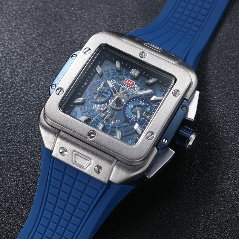Relógio MINIFOCUS masculino, marca de luxo, mostrador grande, aço inoxidável, cronógrafo impermeável, relógios de pulso com data