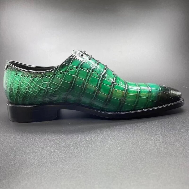 KEXIMA chue-zapatos de cuero con cordones para hombre, calzado masculino, color verde, a la moda, Primavera