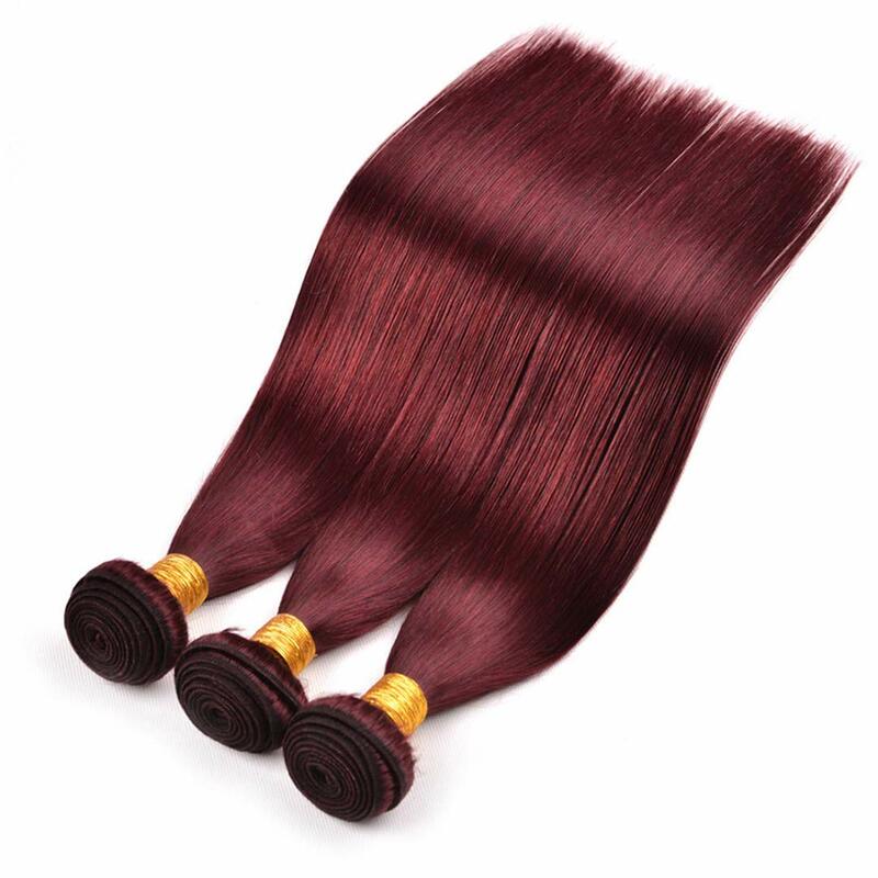 女性のためのレミー人間の髪の毛の織り、長い、シルキー、ストレート、未処理、聖人ブラジル、横糸エクステンション、ワインレッド、16-28 "、 # 99j