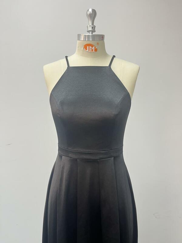 2024 New Satin Half Lined Women's Elegant Fine Shoulder Strap Folded Sleeveless Irregular Dress Sparkling Dress