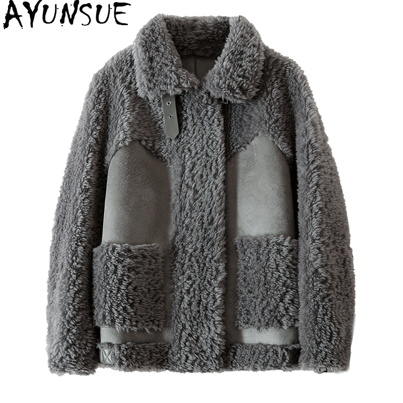 AYUNSUE 100% 양 전단 재킷, 여성 의류, 2023 가을 겨울 양모 코트, 캐주얼 모피 코트, 자케타 여성 인버노, 신상