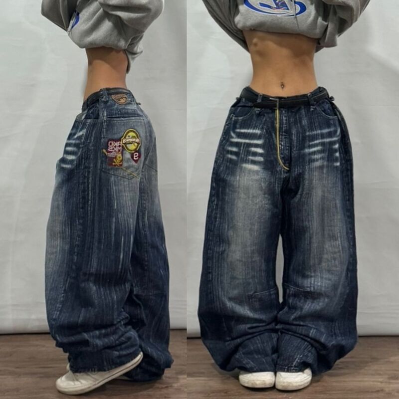 Y2K Jeans New Korean Harajuku Hip Hop Street baggy Jeans Women Vintage pocket Letters Black Gothic Casual pants Skateboard Pants