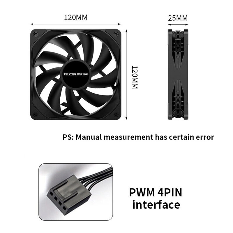 TEUCER-sistema de refrigeración para ordenador, ventilador silencioso para PC, CPU, 1800mm, 120 RPM, 4 pines, PWM, blanco, 12cm