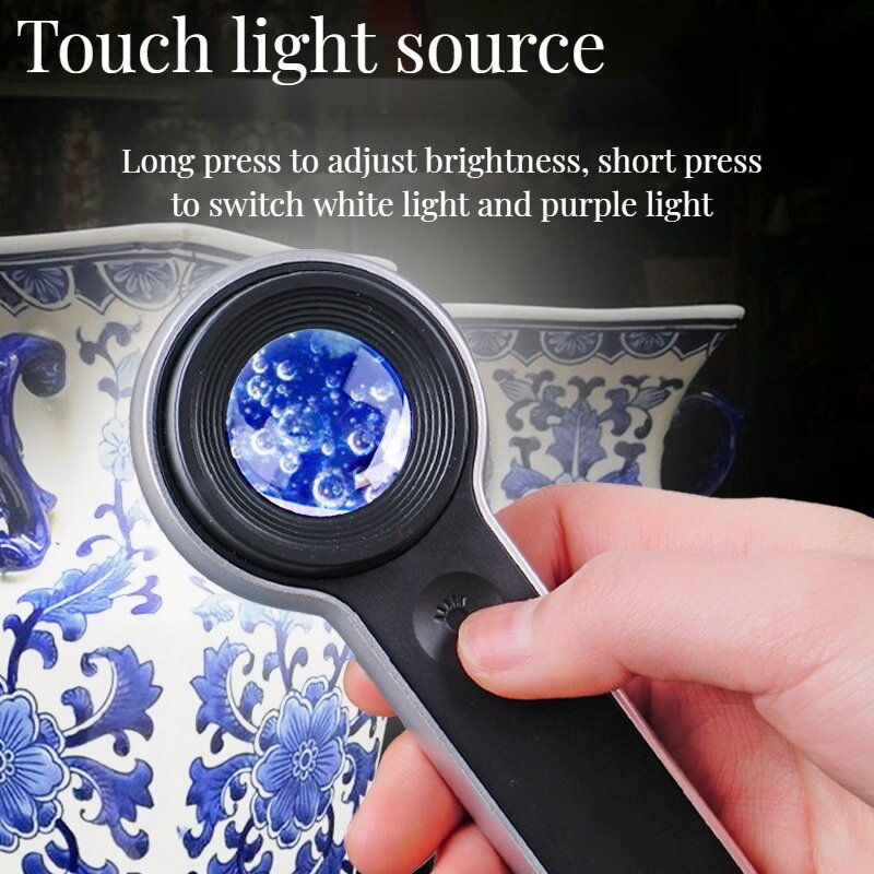 White And Purple Magnifying Glass 60 Times HD Portable For Jewelry Reading +LED Light