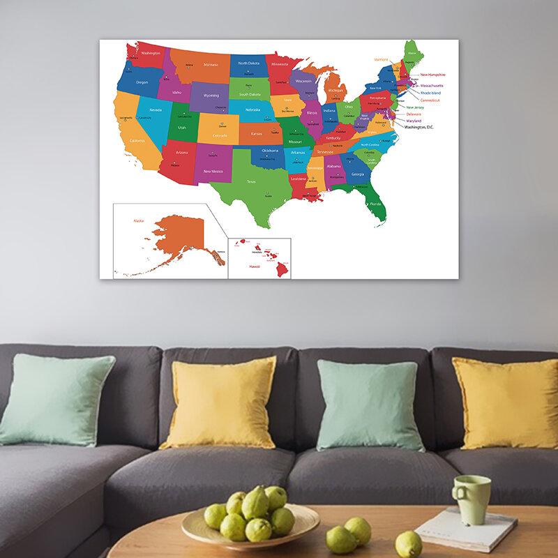 225*150Cm Peta Amerika Serikat Poster Seni Dinding dan Cetakan Lukisan Kanvas Non-woven Ruang Tamu Dekorasi Rumah Perlengkapan Sekolah