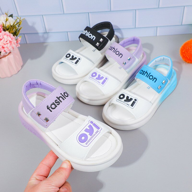 Summer New Children's Casual Shoes Girls Breathable Fashion Sandals Girls Outdoor Beach Shoes Soft Comfortable Sandals 26-37#
