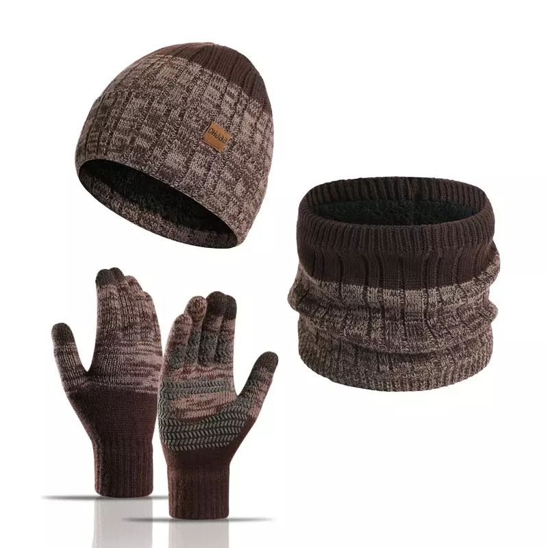 Męskie jesienno-zimowe rękawiczki Unisex ciepły zestaw czapka szalik męski wełniany szalik z dzianiny w jednolitym kolorze ocieplacz na szyję miękki kapelusz