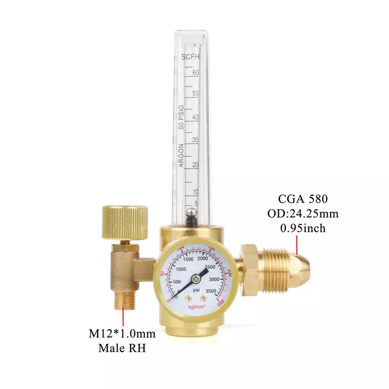 Todo o latão Mig Tig Flow Meter, medidor regulador de gás, solda de solda, argônio CO2, entrada CGA580, 0-60CFH