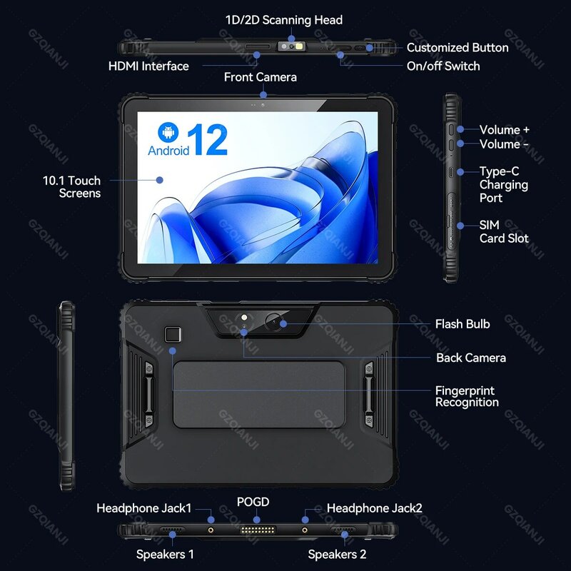 5G Industriële Android 12 Tablet Robuuste Pda Drievoudige Verdediging Met Vingerafdruk Ontgrendeling 1d 2d Qr Scanner Gegevensverzamelaar Voor Magazijn