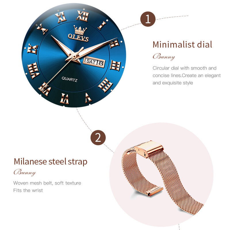 OLEVS Fashion Brand Couple Watches Waterproof Luminous With Date Quartz Watch Romantic Lover Gift Bracelet Men and Lady Watch