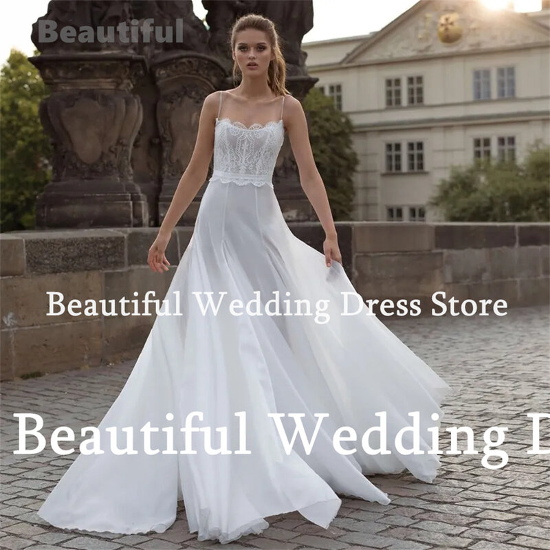 Gaun pengantin putih sederhana baru gaun pengantin renda tali Spaghetti seksi applique A-Line Panjang menyentuh lantai gaun pengantin 2024