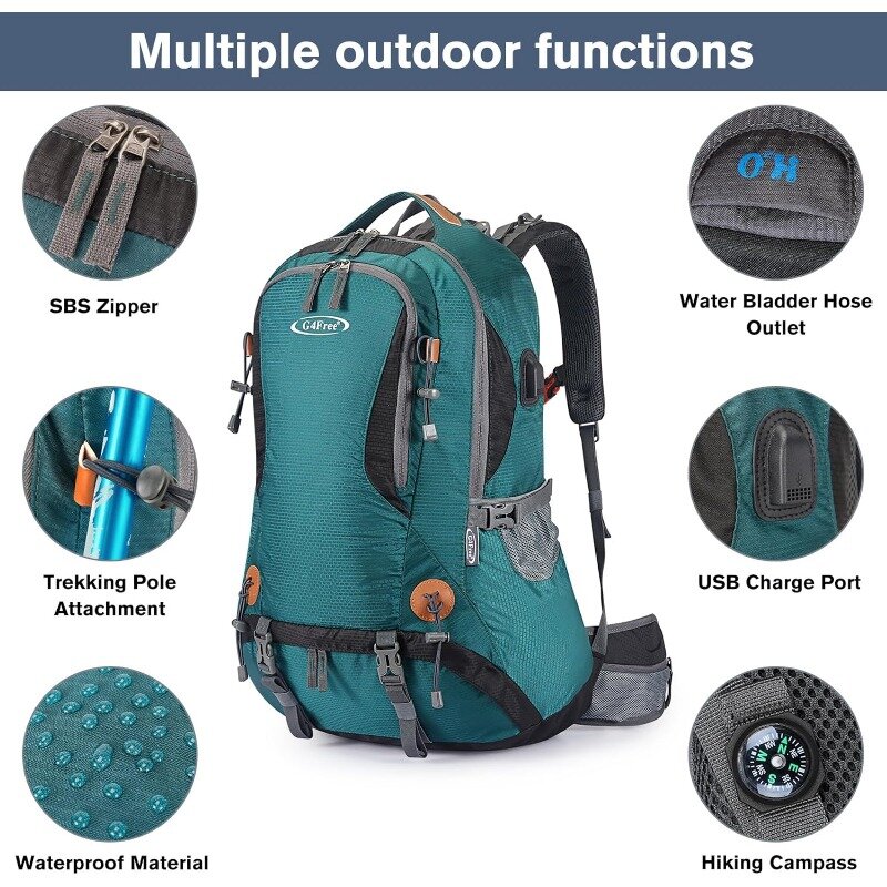 Mochila de caminhada impermeável com capa de chuva, montanhismo, camping, mochila de trekking, esportes ao ar livre para homens e mulheres, 50L