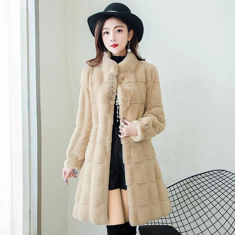 2023 Fashion Double-faced Fur Winter Faux Mink Fur Coat Women Thicken Jackets Female Parkas Fleece Fur Coat Slim Long Overcoat