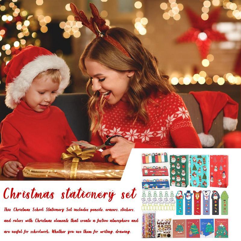 크리스마스 연필 지우개 세트, 어린이 학생 문구 세트, 축제 분위기, 크리스마스 문구 컬렉션