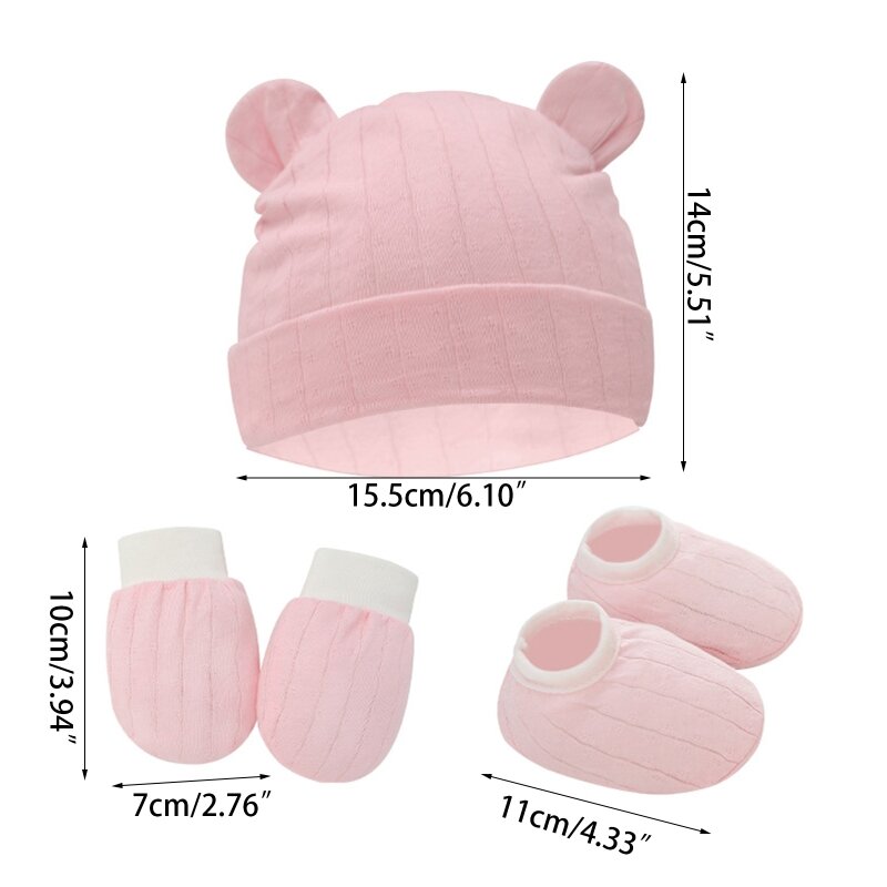 gants anti-rayures pour bébé, 1 chapeau avec oreilles mignonnes, couvre-pieds, en coton doux, pour bonnets
