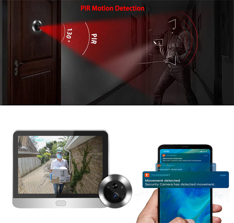 Kamera Pintu Video pintar Tuya Home Alexa 1080P Wifi lubang intip Video perlindungan keamanan IR penampil panas nirkabel untuk pintu