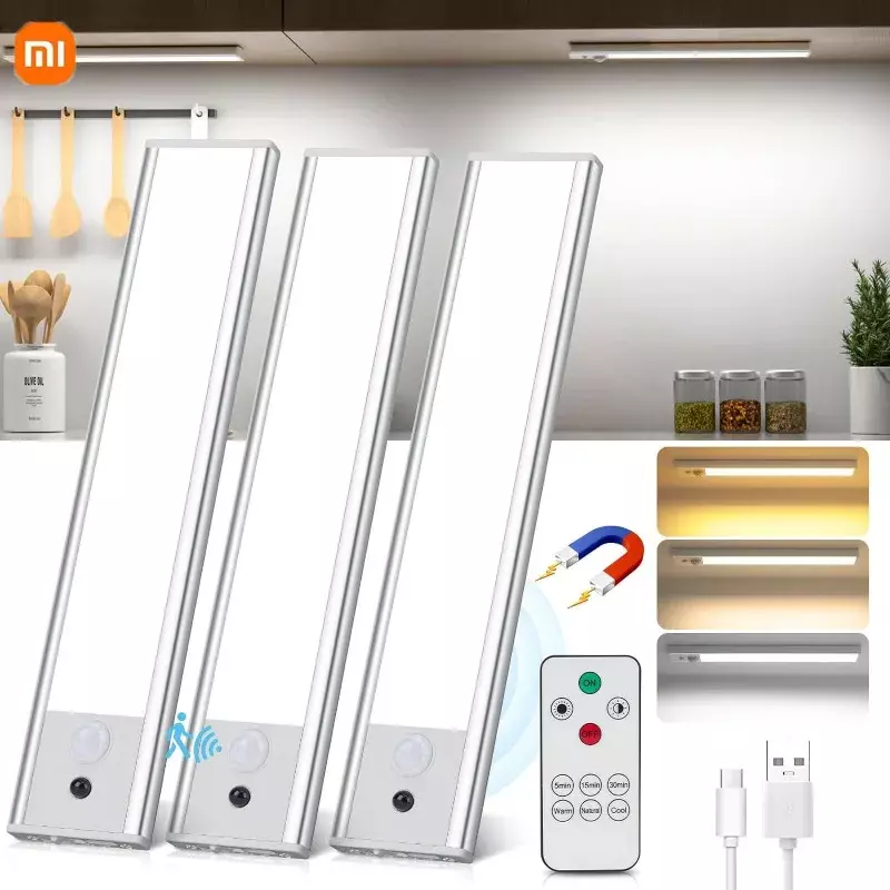 Xiaomi ไฟ LED เซ็นเซอร์ตรวจจับความเคลื่อนไหว USB ชาร์จไฟได้โคมไฟกลางคืน1500mAh สำหรับห้องห้องครัวตู้บันไดทางเดิน