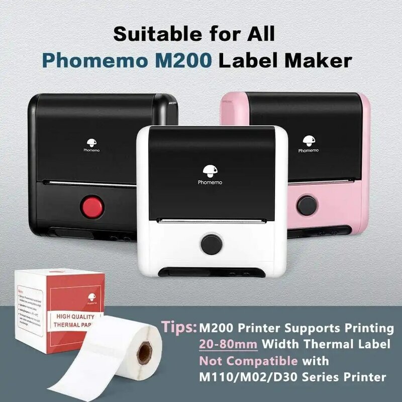 Phomemo-papel adhesivo térmico rectangular blanco para impresora Phomemo M110, M120, M220, M221, M200, 60/70mm x 40/80mm