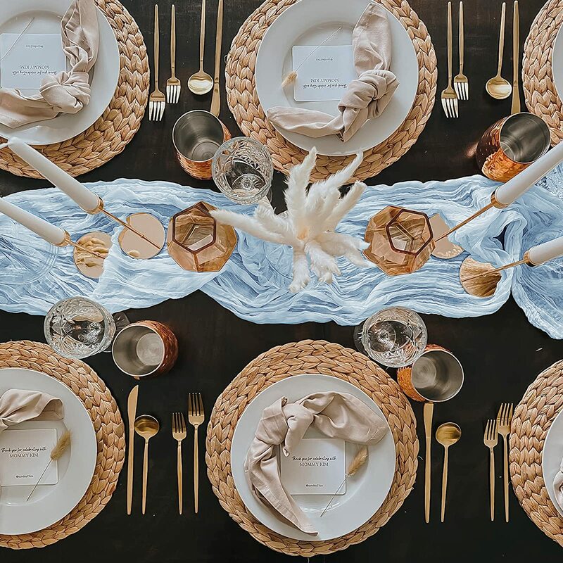 10 buah grosir taplak meja kasa pernikahan semi-tipis Vintage kain tipis pesta makan Natal jamuan melengkung dekorasi meja kue