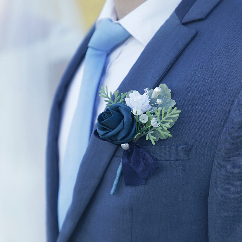 Boutonnière Rose PE pour marié, 2 pièces, fait à la main, Corsage floral à la mode, décor de fête de mariage, Festival formel, bal