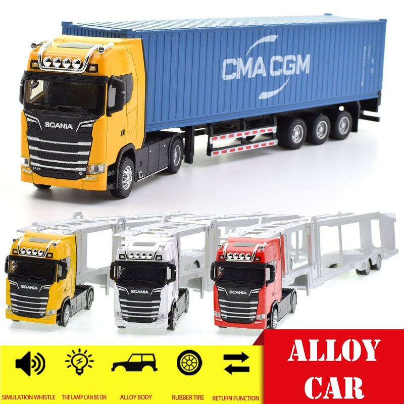 2023 New Style 1:50 Diecast Alloy Truck Model Toy ContainerTruck Pull Back Engineering TransportVehicle Boy Toys For Children